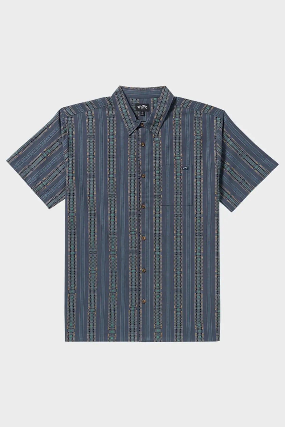 Billabong Mens Sundays Jacquard Shirt in Dark Navy on a white background front view of the flat lay garment