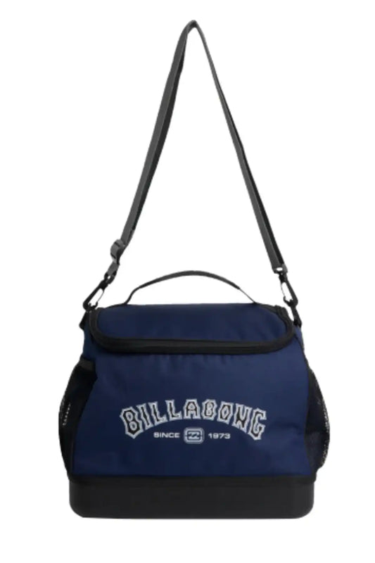 Blue shoulder bag with 'Billabong' branding on a white background
