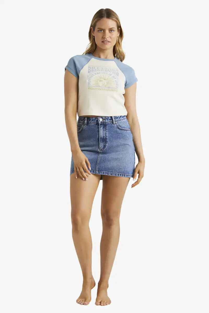 Billabong Women's Bliss Raglan T-Shirt in White Cap front full model view