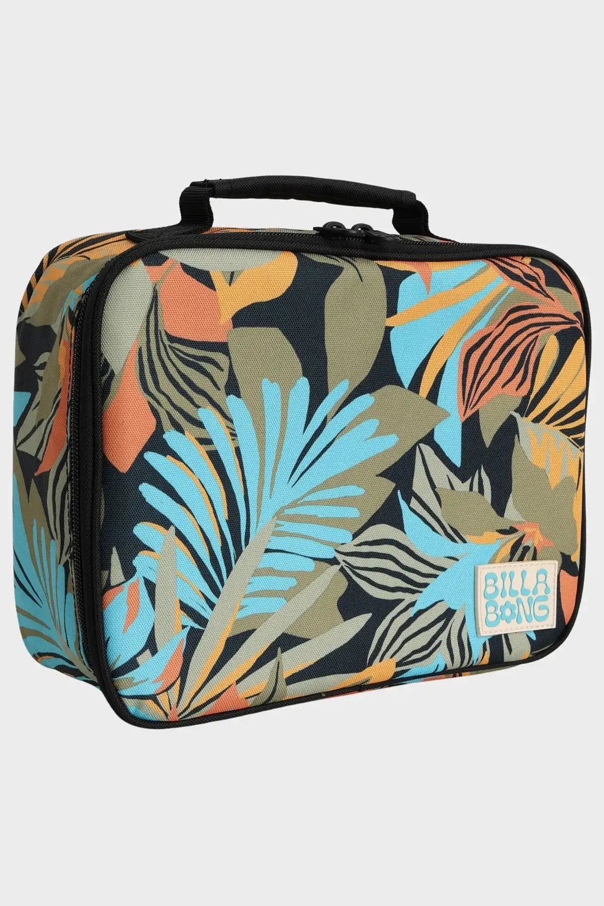 Billabong Tropical leaf patterned lunch bag with 'Billabong' branding on a light gray background