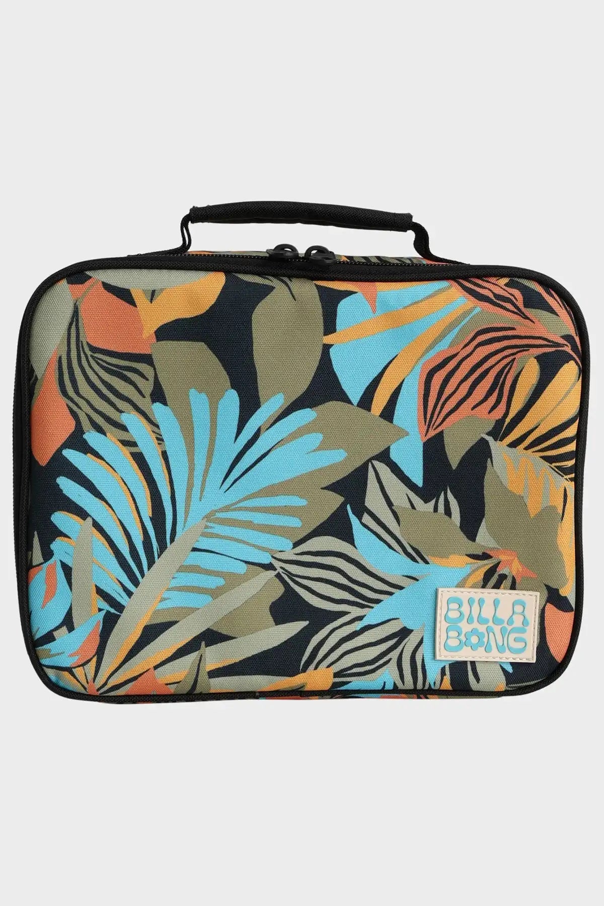 Billabong insulated lunch bag with colorful leaf pattern on a white background