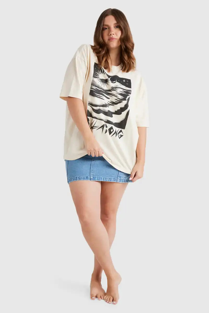 Billabong Women's Night Walks T-Shirt in White Cap full model front view