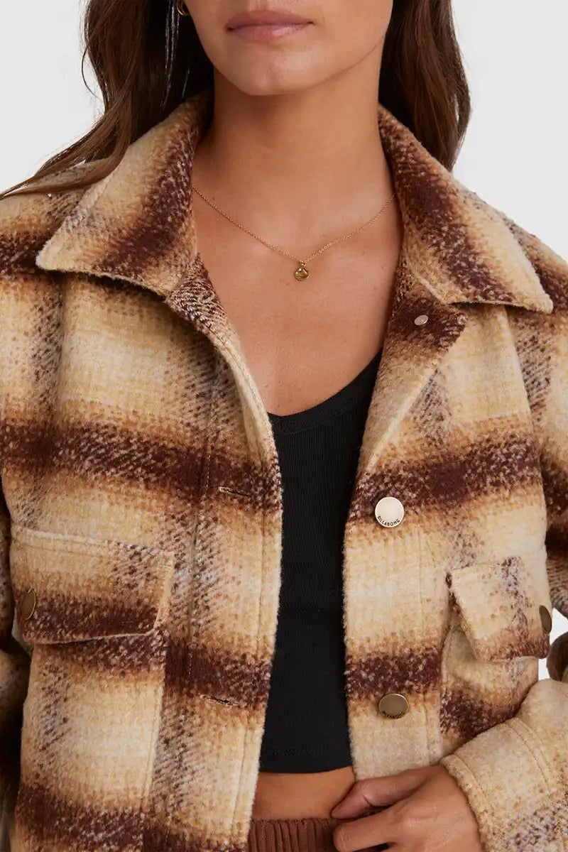 detailed front view of the Billabong Women's Surf Check Jacket