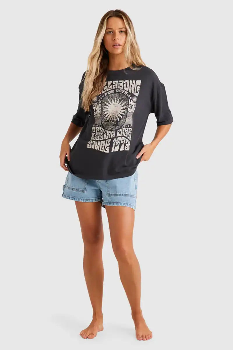 Billabong Women's You Are Invited T-Shirt in Off Black full model front view
