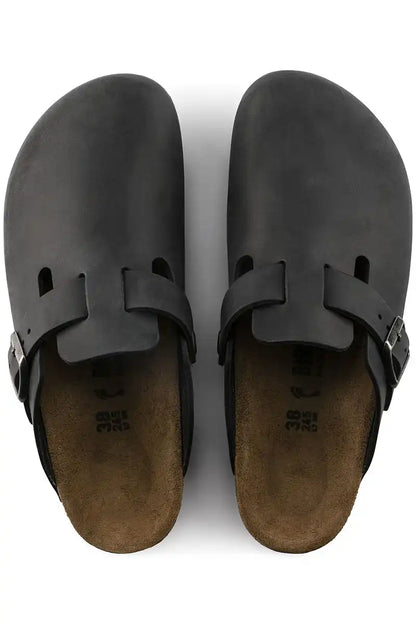 Birkenstock Boston Black Oiled Leather - Regular arial view
