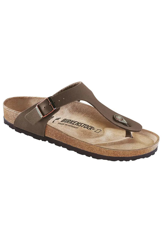 3/4 front outside view Birkenstock Gizeh Sandal Mocca BirkiBuc Regular