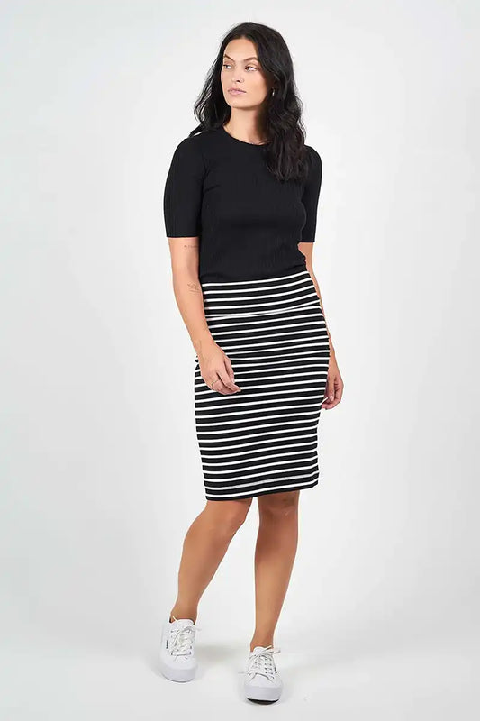 Whitney Black and White stripe Bamboo Midi Tube Skirt front