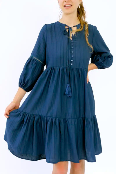 Bo Tiered Striped Dress in Dark Blue front 2