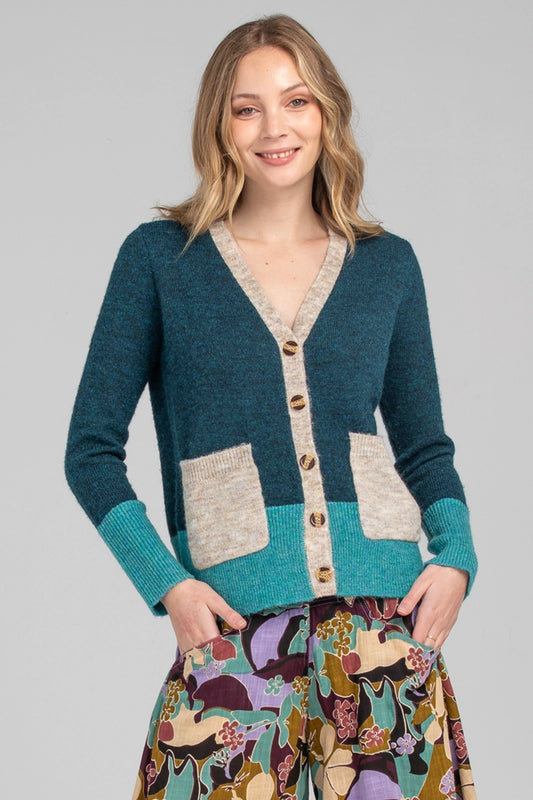 Boom Shankar Cardigan Poet in Blue/Aqua front view