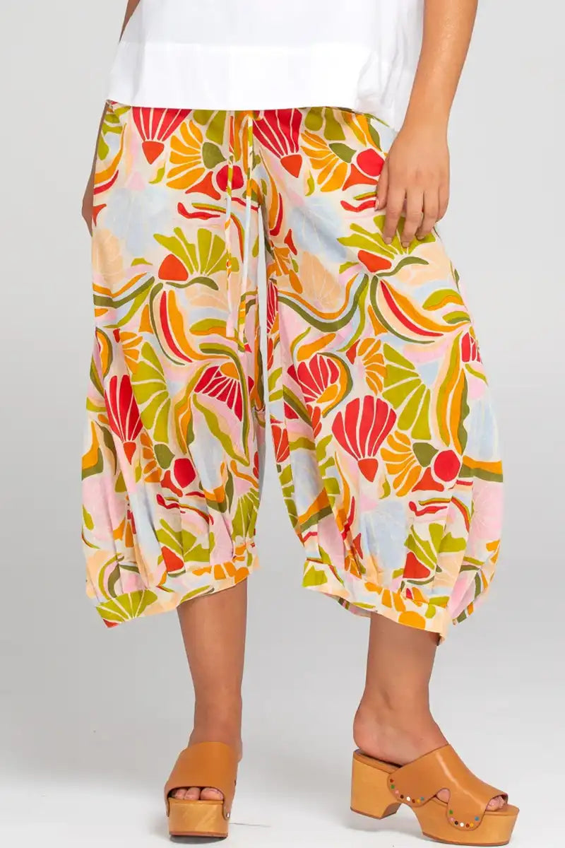 Boom Shankar Women's Guru Pant in Colada Print front detailed view