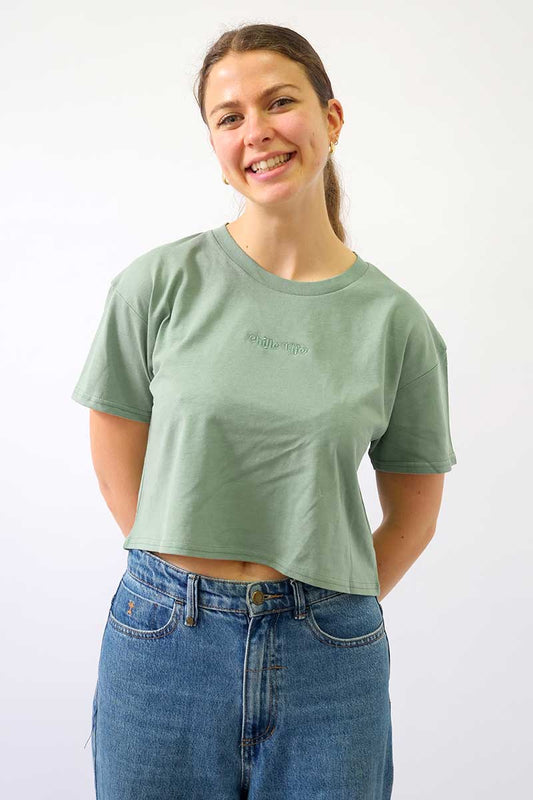 Chille Life Essential Crop Tee in Sage - front view