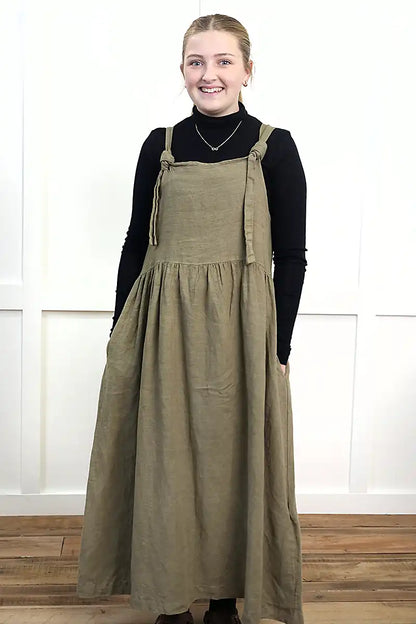 Chille Merino Whisper Top full front view in black under pinafore dress