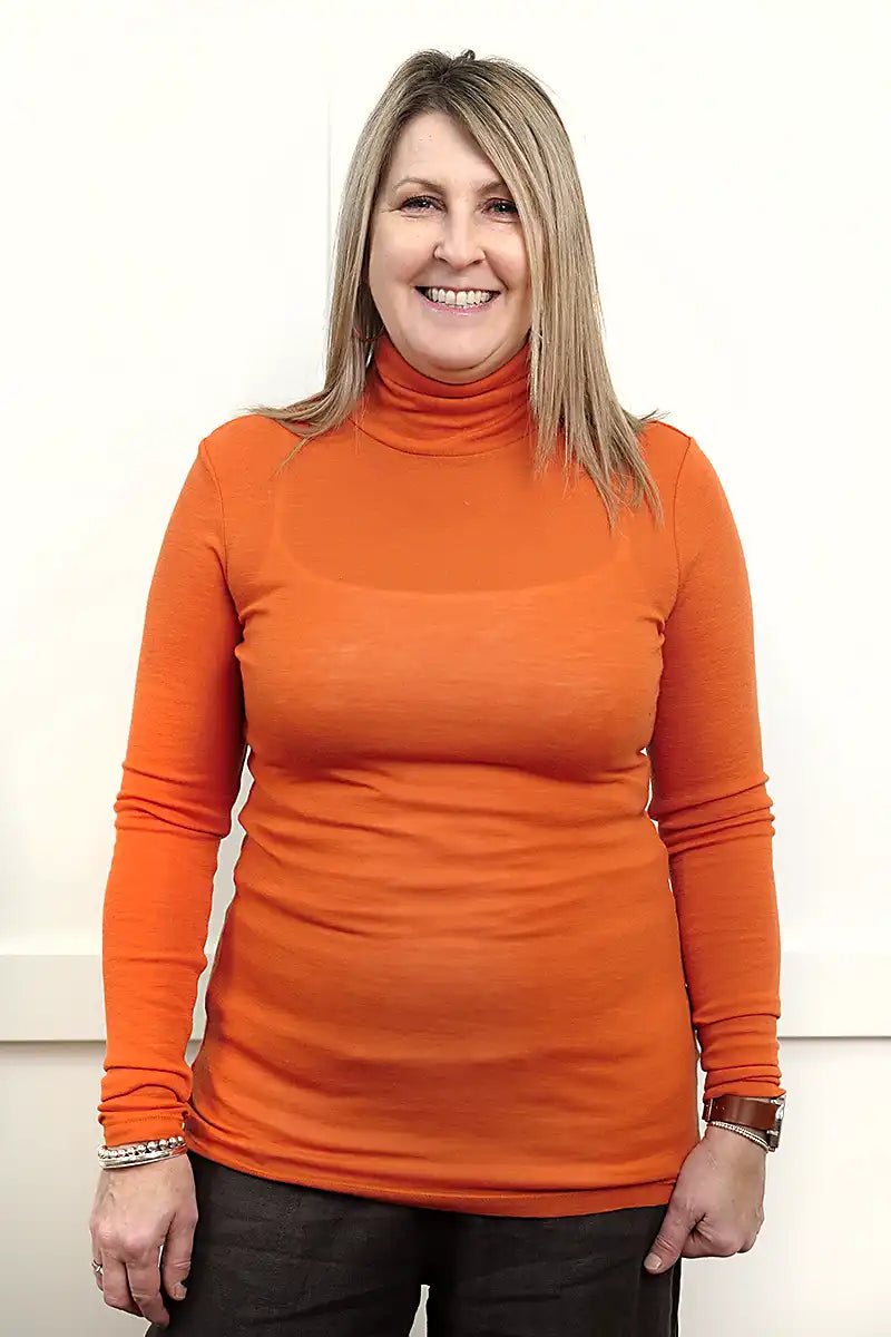 Chille Merino Whisper Top in orange front view