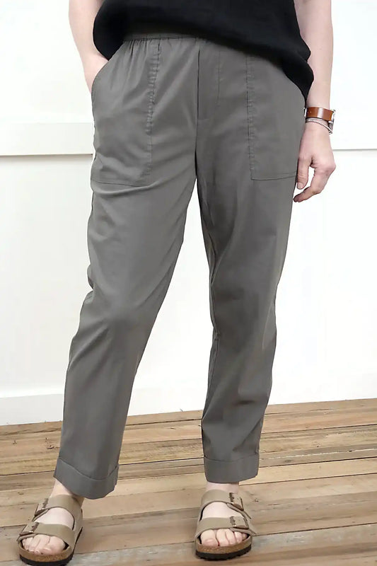 Clara Cotton Blend Pull-On Pants in Olive front view