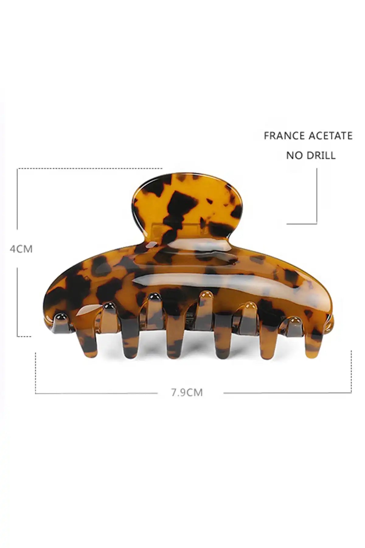 Claw Clip Eco friendly Dark Tortoiseshell with measurements on a white background