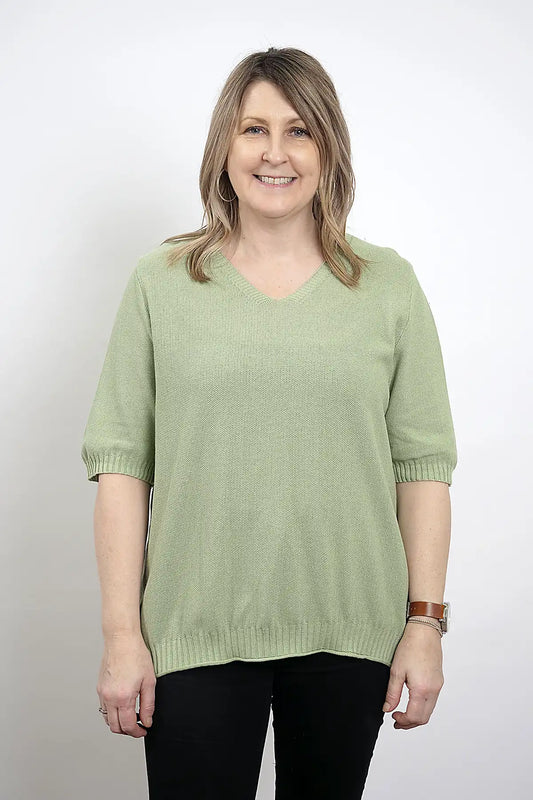Coastal Ease Cotton Knit Tee – Sage Green front view