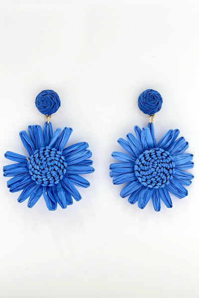 Cobalt Blue Flower Drop Earrings