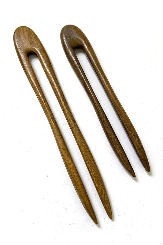 Curved Half Moon Green Sandalwood Hair Fork