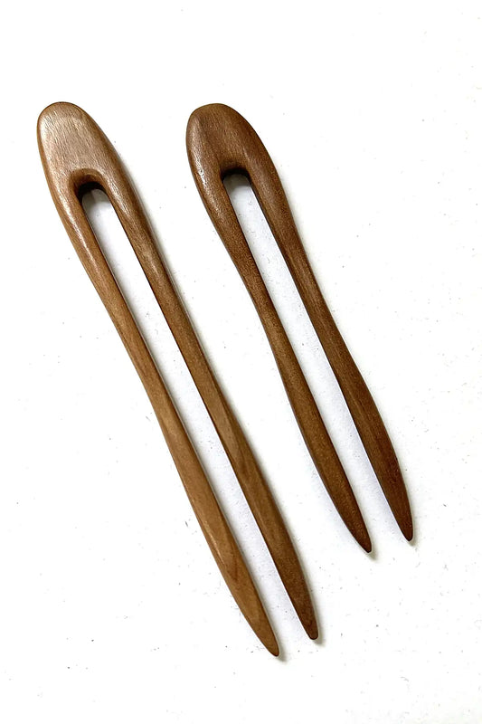 Curved Half Moon Peach Wood Hair Fork