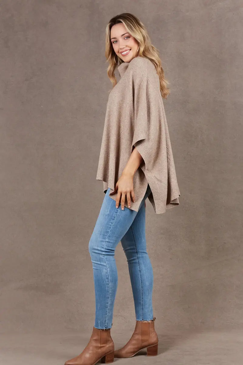 side view of the Eb & Ive Nawi Poncho in Barley