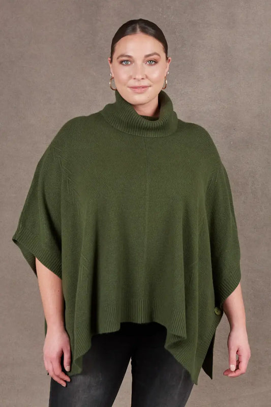 Eb & Ive Nawi Poncho in Olive close up view