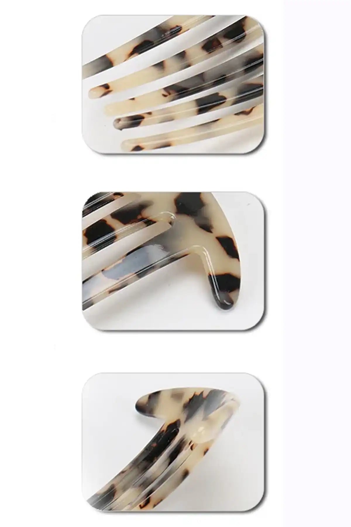 showing various detailed angles of the  Eco-Friendly Cellulose Acetate Fork Comb – 5 Teeth Ponytail Hair Comb on a white background