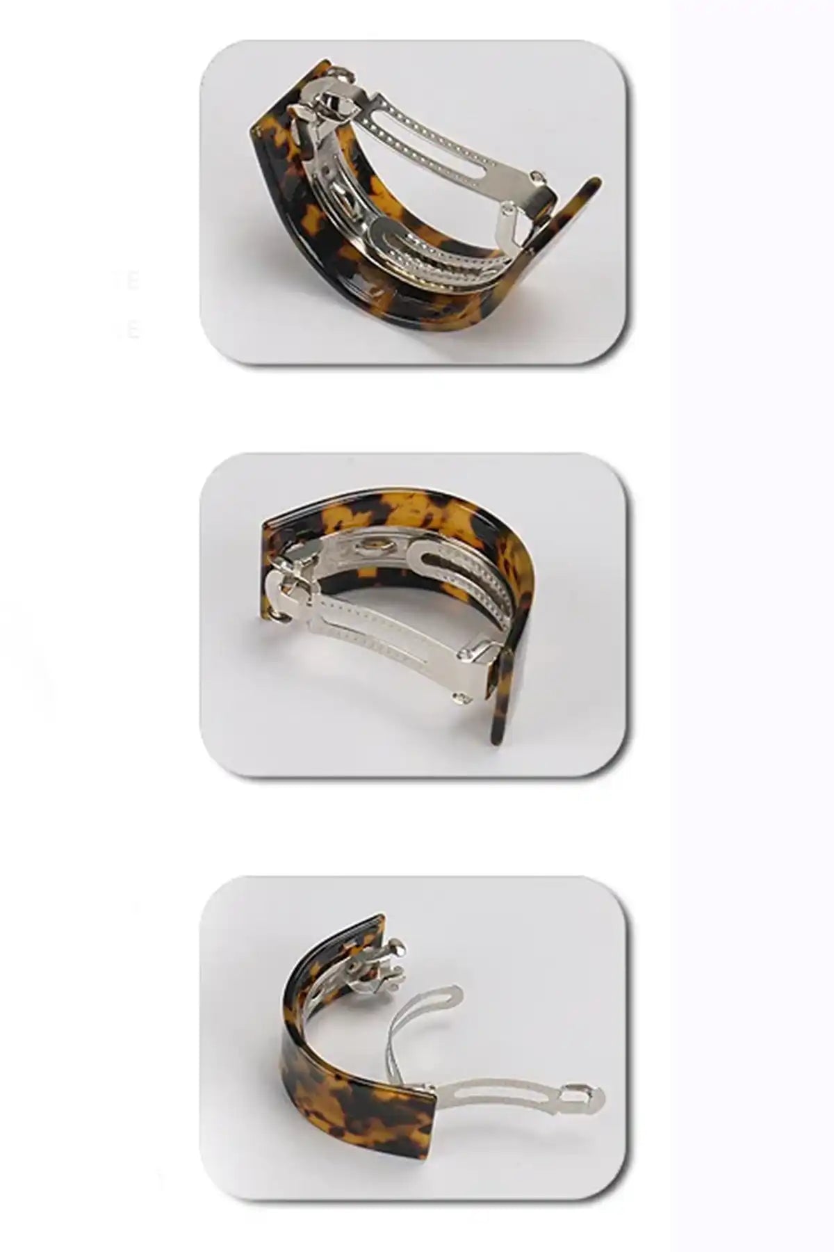 Eco-Friendly Classic Curved Tortoiseshell Acetate Hair Barrette – Dark Tortoiseshell showing clasp mechanism on a white background