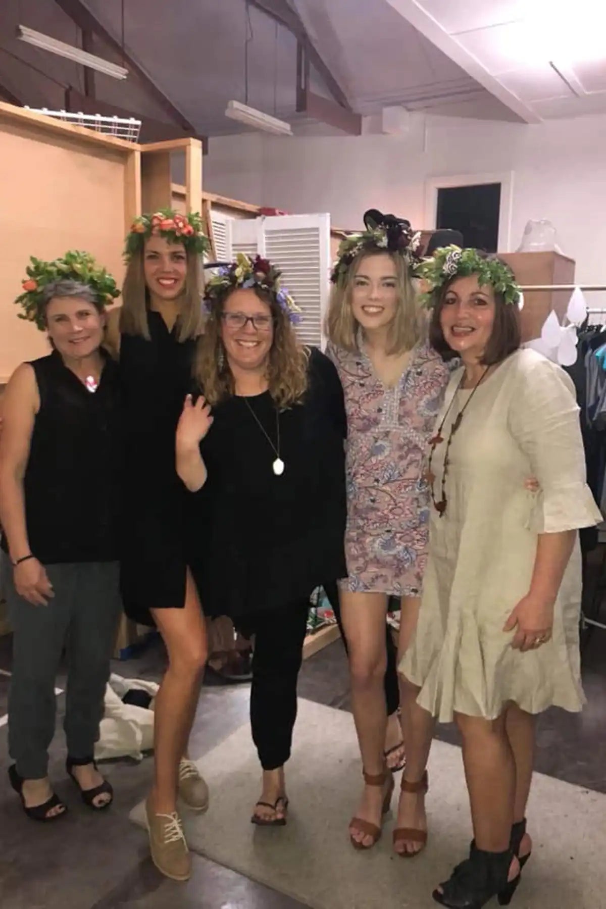 Flower Crown DIY experience group shot of the girls wearing the flower crowns