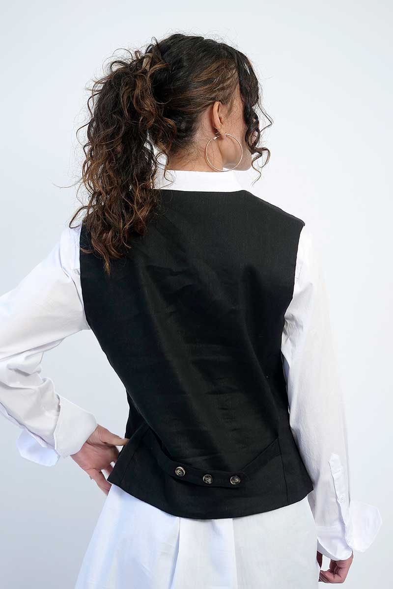 Foil Waisted Vest in Black back view