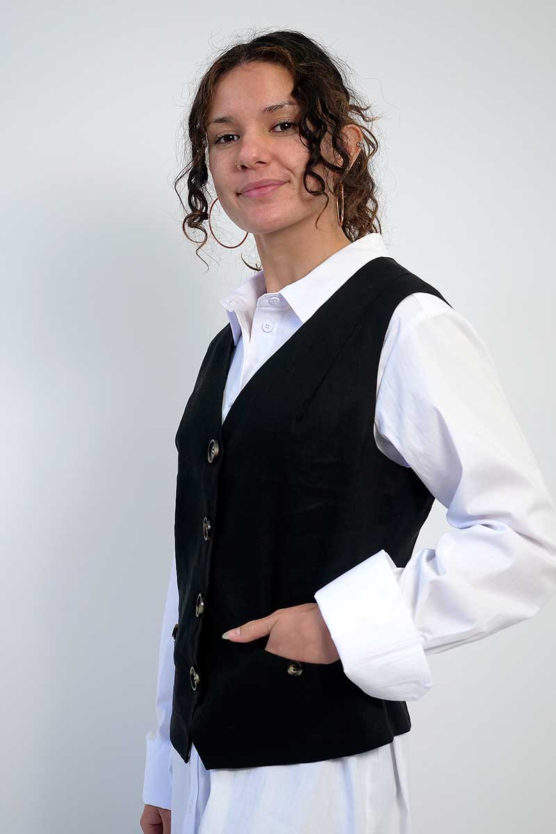 Foil Waisted Vest in Black side showing front pocket