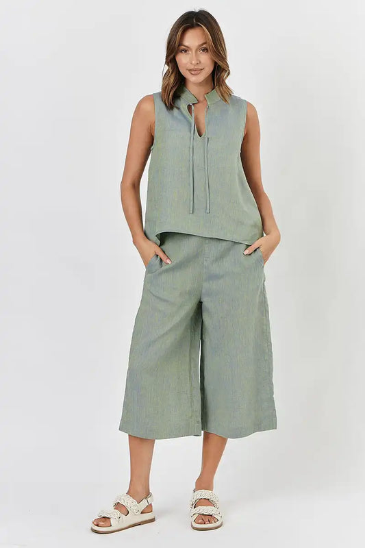 Naturals by O & J Linen Wide Leg Pants in Wakame front