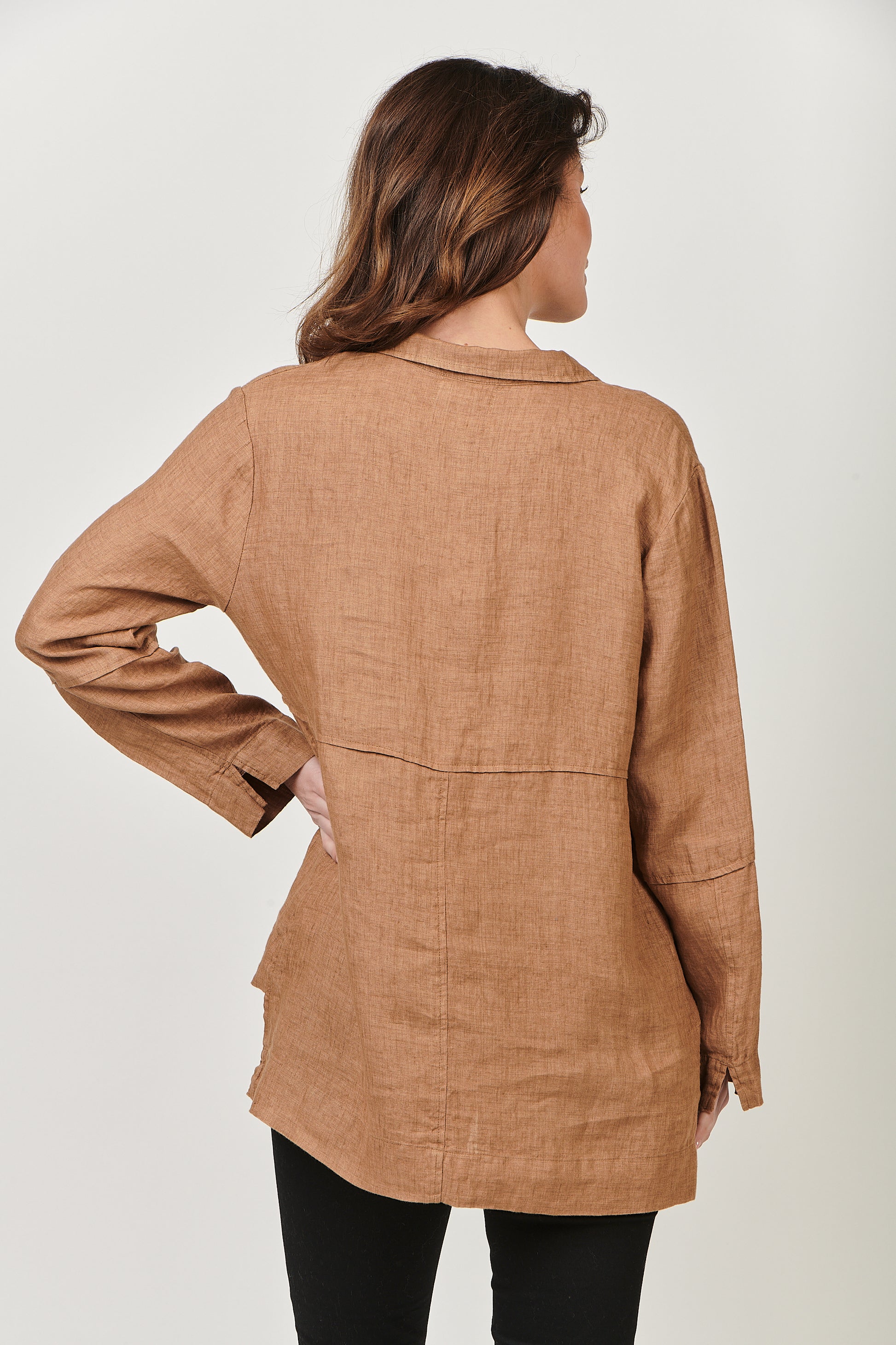 Naturals by O & J Linen Shirt in Chai back