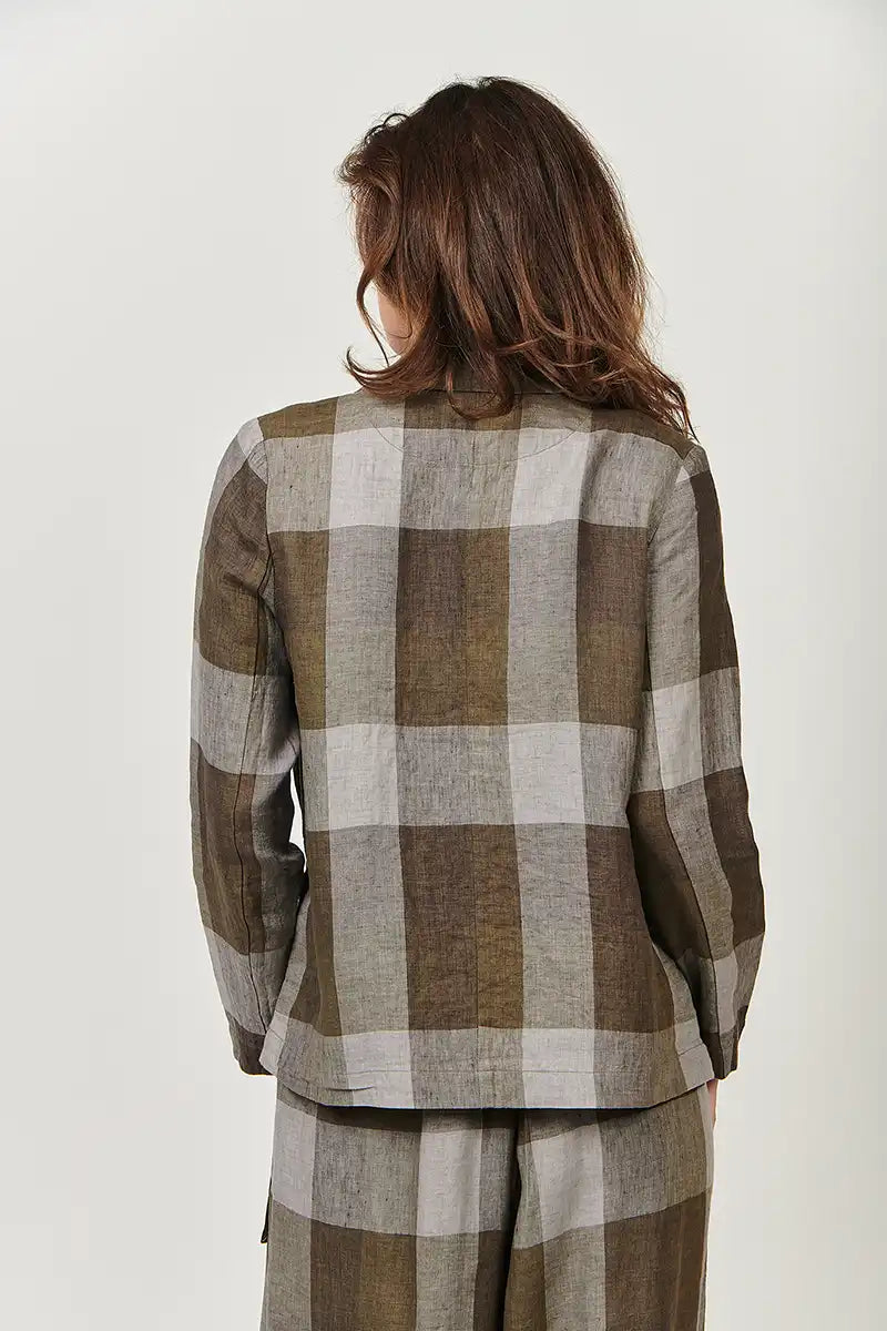 Naturals by O & J Linen Blazer in Breen Plaid back