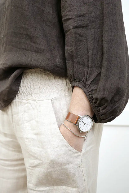 Giovanna Italian Linen Top – Chocolate cuff detail view