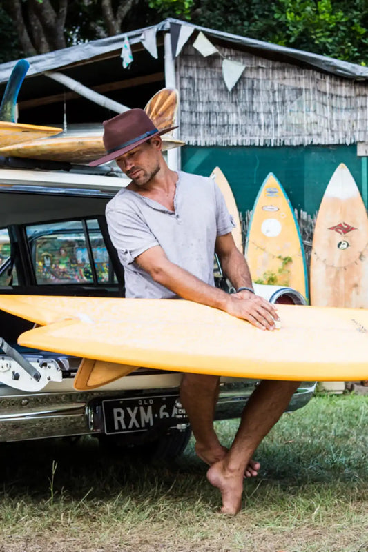 Unisex Felt Wide Brim Fedora, Goodwin- Rust, front.