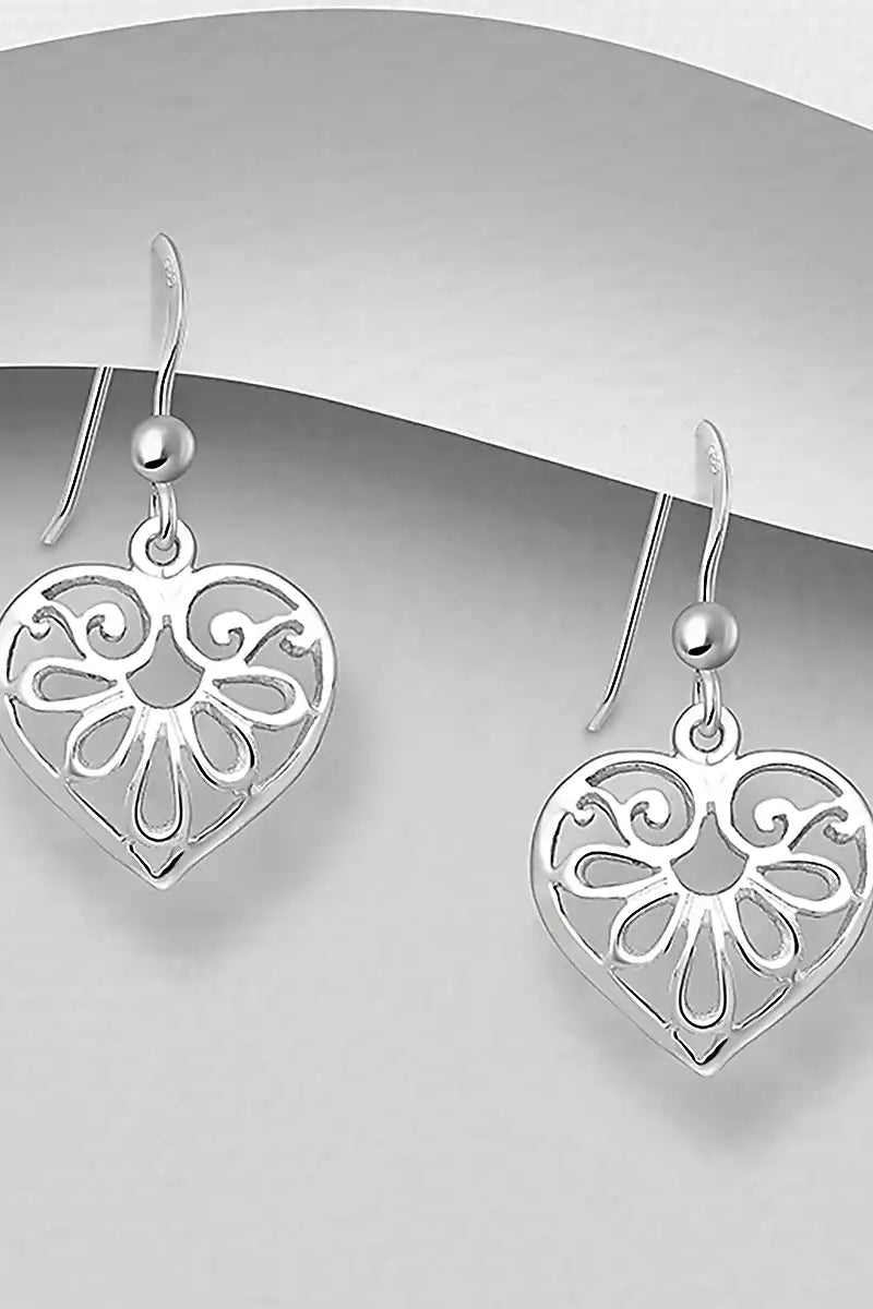 Heart Swirl Hook Earrings -925 Sterling Silver