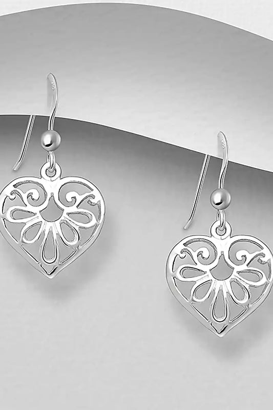 Heart Swirl Hook Earrings -925 Sterling Silver