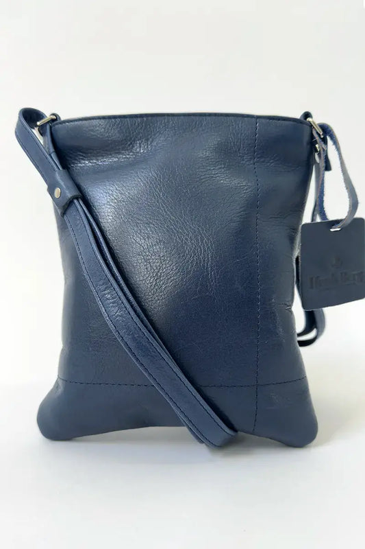 Henk Burg Leather Hand Bag - Till in Blue back view with strap