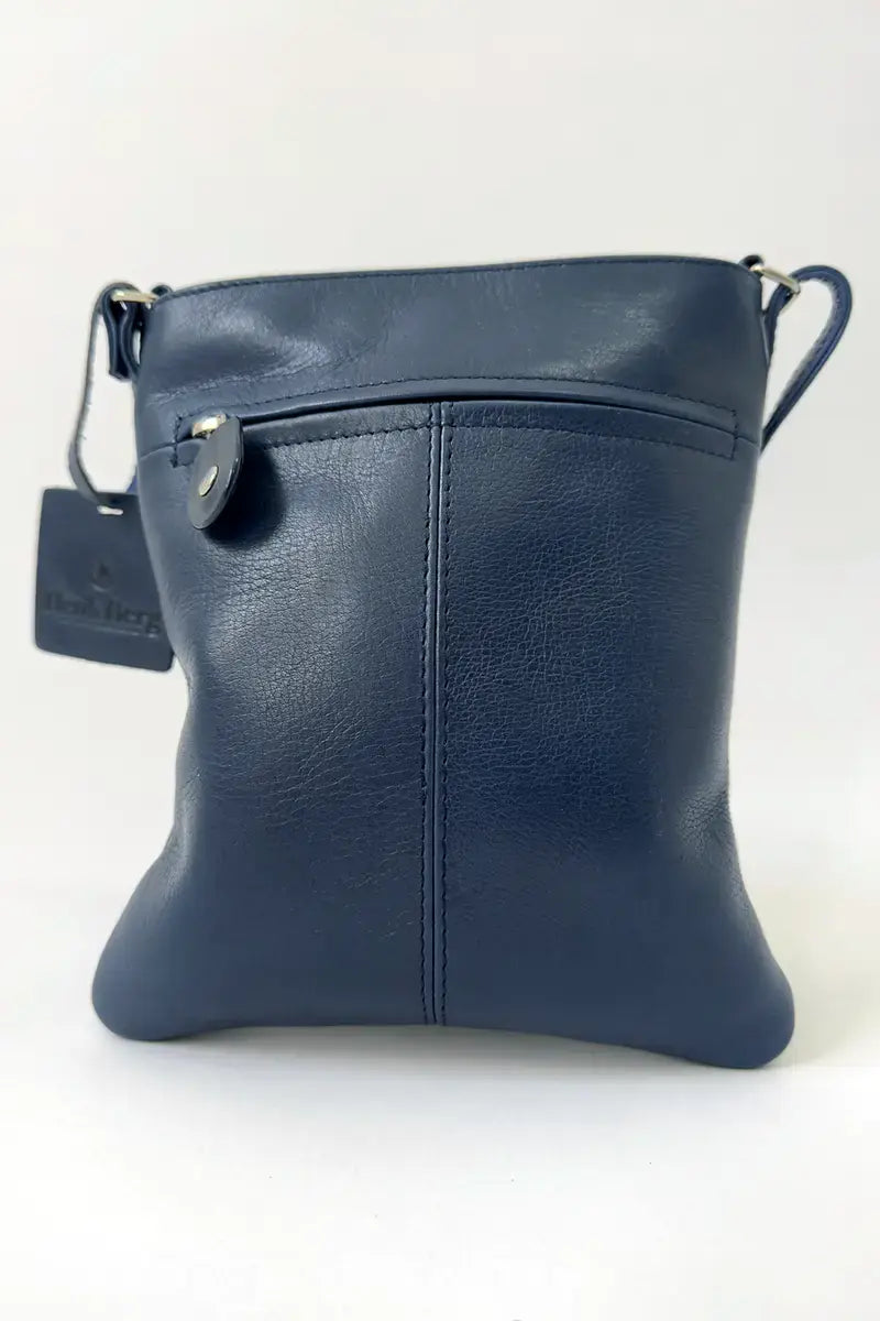 Henk Burg Leather Hand Bag - Till in Blue front with zip pocket
