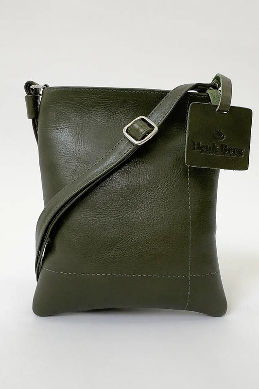 Henk Burg Leather Hand Bag - Till in Green front view with shoulder strap