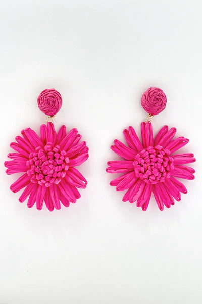 Hot Pink Flower Drop Earrings