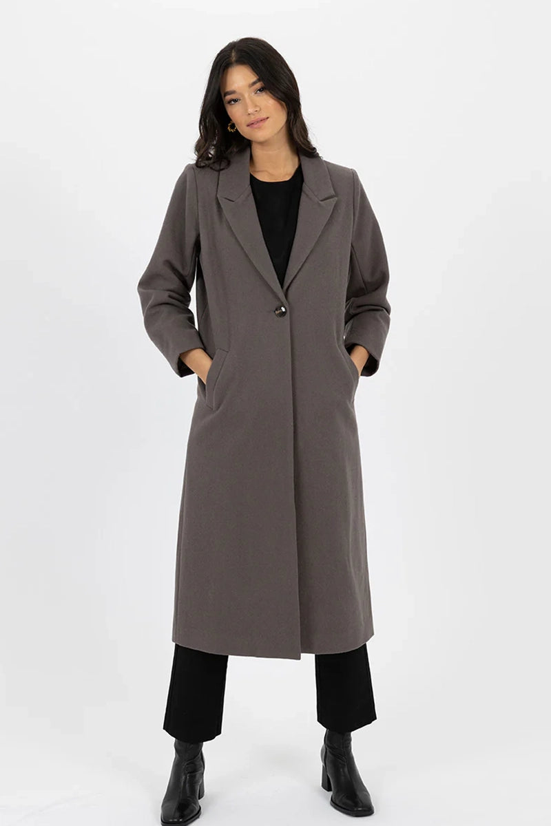 Humidity Women's Madison Coat in Taupe with front buttoned