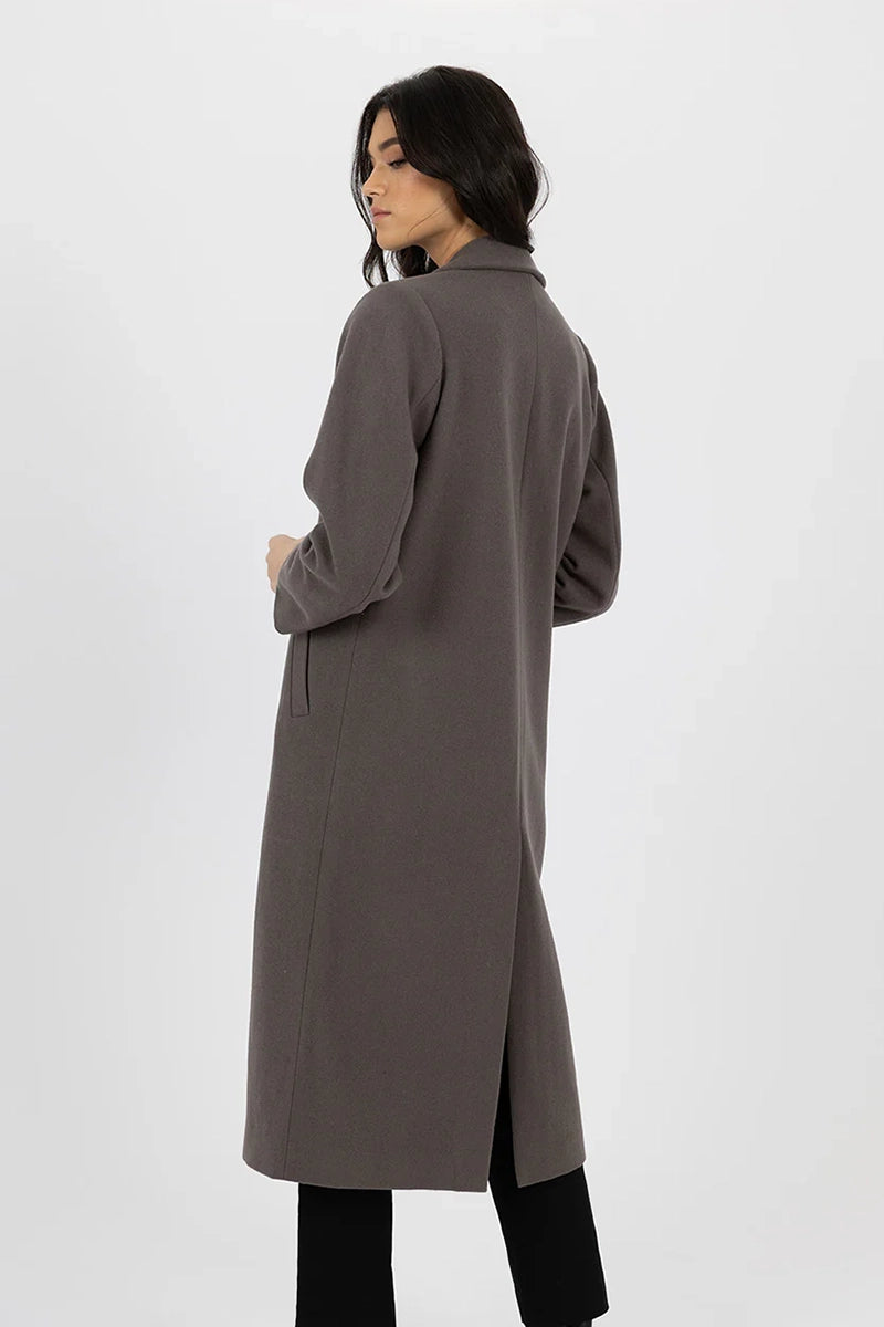 Humidity Women's Madison Coat in Taupe back view\