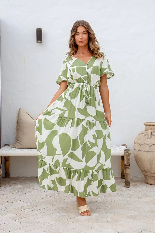 Womens Maxi Dress - Leaf Print