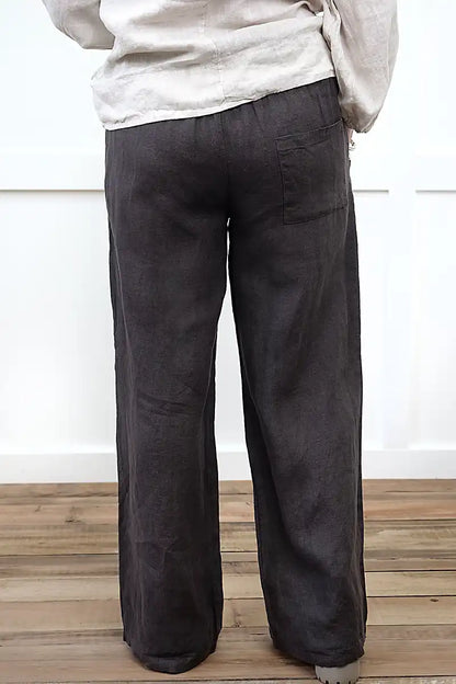 Isabella Italian Linen Pant – Chocolate back view