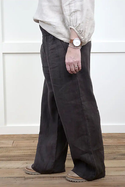 Isabella Italian Linen Pant – Chocolate side view