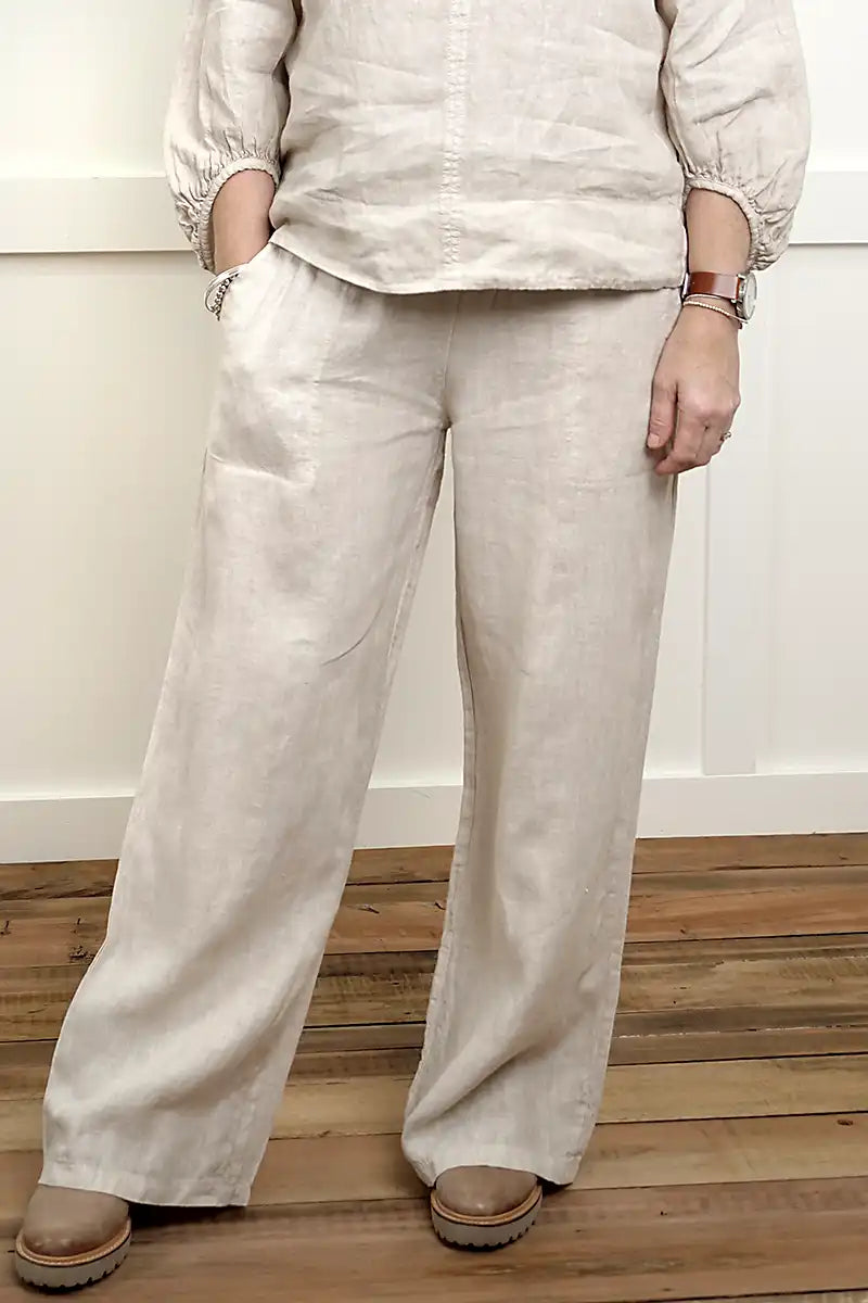 Isabella Italian Linen Pant – Natural front detailed view