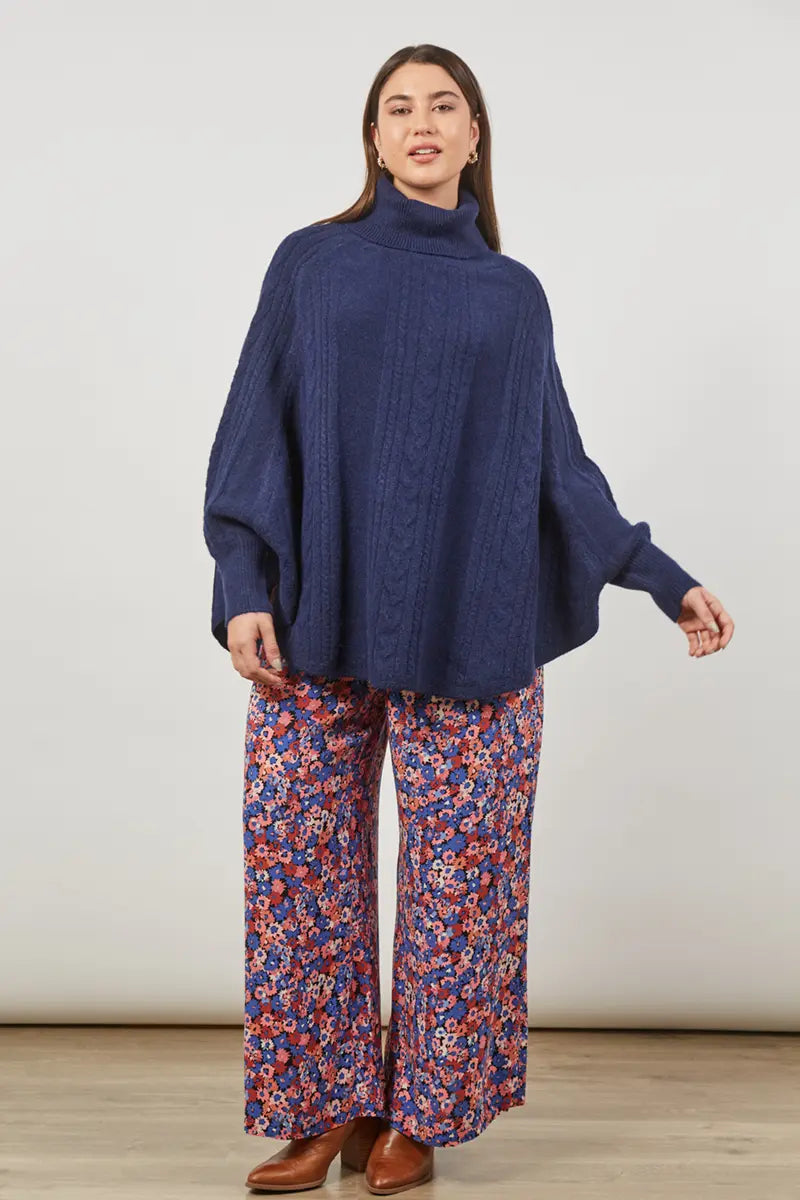 full model front view of the Isle of Mine Renew Poncho in Twilight