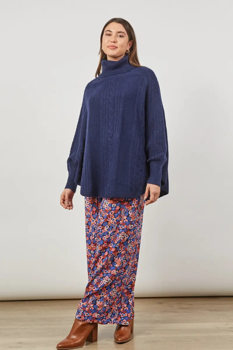 3/4 front view of the Isle of Mine Renew Poncho in Twilight