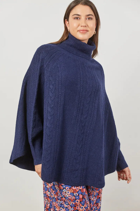 detailed front view of the Isle of Mine Renew Poncho in Twilight